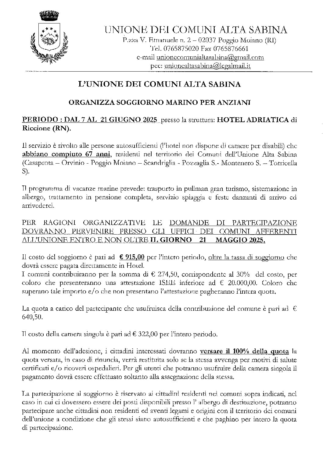 SOGGIORNO MARINO PER ANZIANI 2025